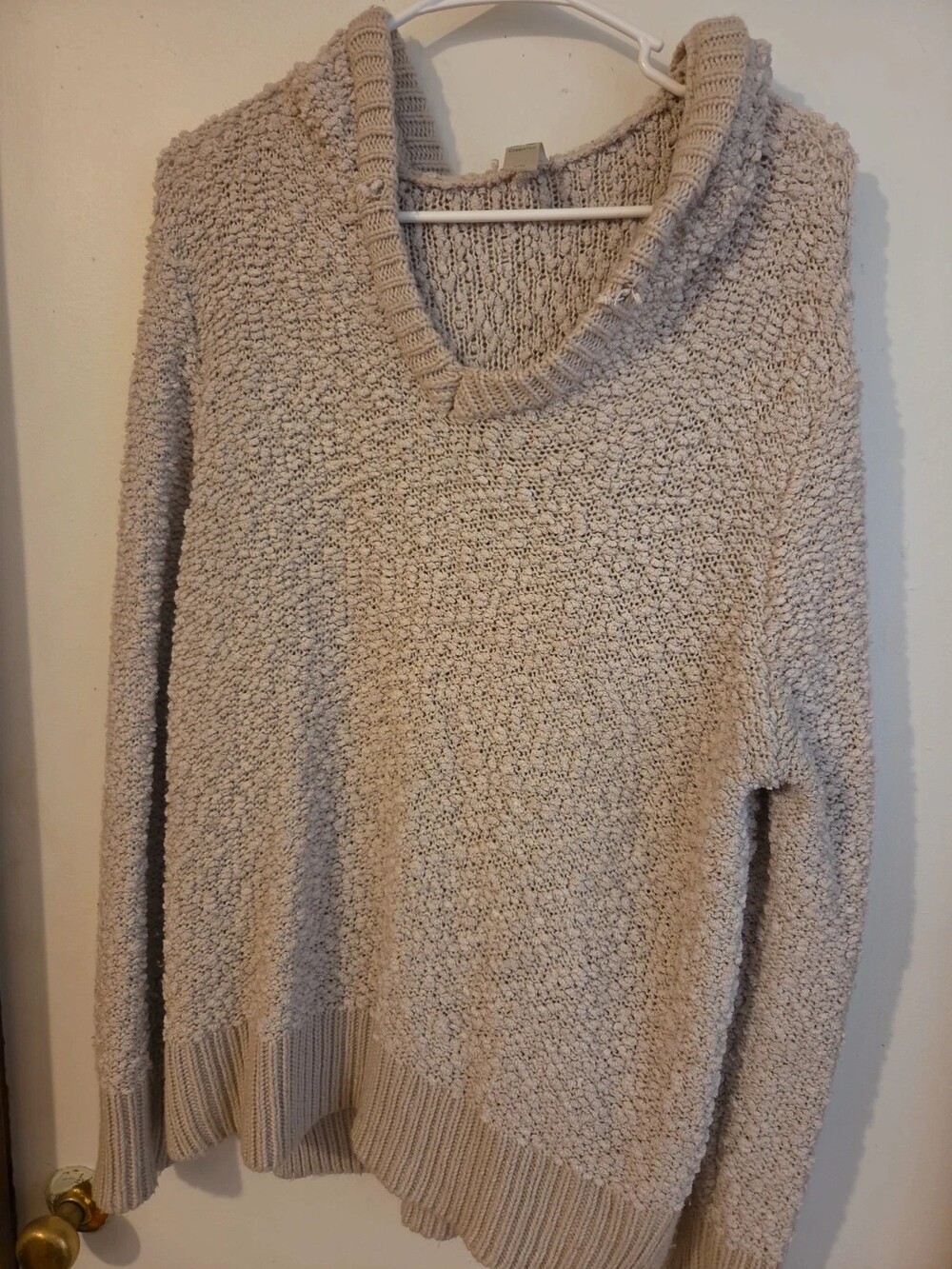 Green Tea L Beige Knit Sweater Oversized Unisex